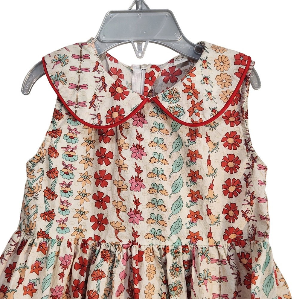 Kids Floral Butterfly Dragonfly Peter Pan Collar Dress Size 100 3T Multicolor
